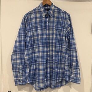 Ralph Lauren Blue Plaid Button Down Shirt Men’s Large Cotton Stretch